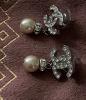 Chanel CC earrings in silver metal, rhinestones and pearls, winter 2008 collection, superb