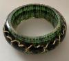 Chanel bracelet bangle tweed green and black and metal chain inlaid with superb lucite