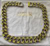 Christian Dior necklace in silver metal and yellow enameled links, box, superb