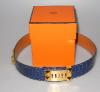 Hermès Collier de Chien belt in Sapphire blue Nile crocodile, vintage from 1984, T.72, box, superb
