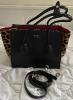 Prada tote bag in black leather and spotted print, shoulder strap, Dustbag, superb