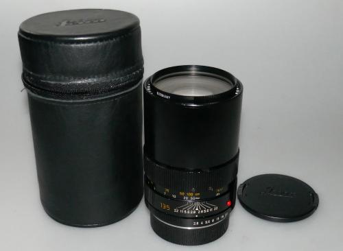 LEICA 135mm 2.8 ELMARIT-R CANADA 3 CAMS FROM 1978, UV FILTER, LENS HOOD INCLUDED, BAG, IN GOOD CONDITION