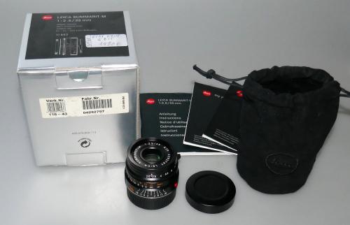 LEICA 35mm 2.5 SUMMARIT-M BLACK ANODIZED FINISH 6 BIT 11643, INSTRUCTIONS, PAPERS, BAG, NEW IN BOX