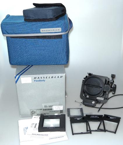 HASSELBLAD FLEXBODY FROM 1996 72109, COMPLETE, ACCESSORIES, BAGS, INSTRUCTIONS, BOX, MINT
