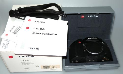 LEICA R8 BLACK CHROMIUM FINISH 10081 FROM 1997, INSTRUCTIONS, PAPERS, STRAP, CASE, BOX