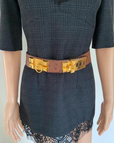 Hermès Collier de Chien belt in brown ostrich T.85 vintage, Dustbag, very good condition