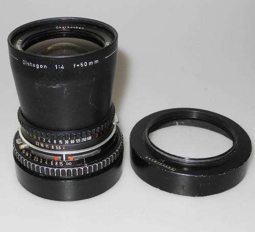 HASSELBLAD 50mm 4 DISTAGON WITH LENS HOOD, RARE