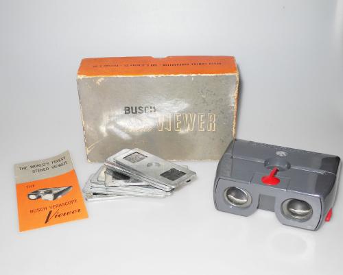 BUSCH VERASCOPE STEREO VIEWER WITH SLIDE PICTURES, INSTRUCTIONS, BOX IN GOOD CONDITION