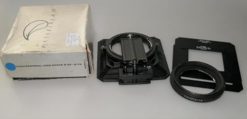 HASSELBLAD PROFESSIONAL LENS SHADE 50 - 70 COMPLETE, MASKS, RINGS 50 AND 60, BOX, IN GOOD CONDITION