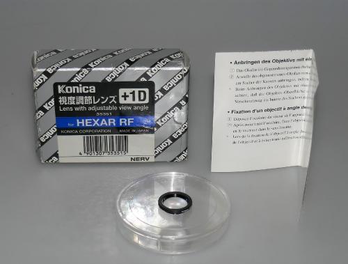 KONICA LENS WITH ADJUSTABLE VIEW ANGLE +1D FOR HEXAR RF, INSTRUCTIONS, MINT IN BOX