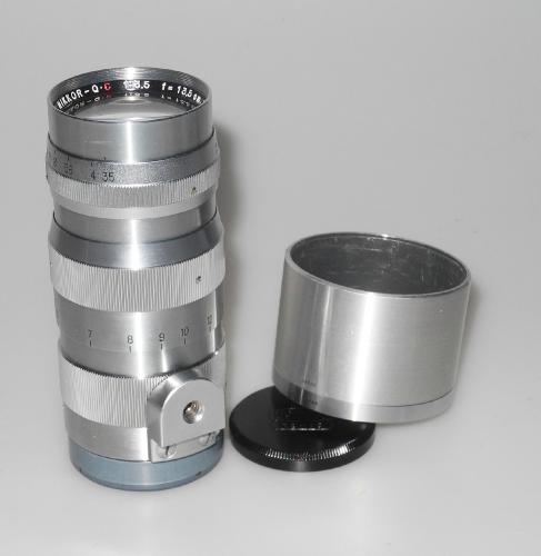 LEICA 135mm 3.5 NIKKOR-Q.C CHROME FROM 1951 39 SCREW MOUNT WITH LENS HOOD, IN VERY GOOD CONDITION