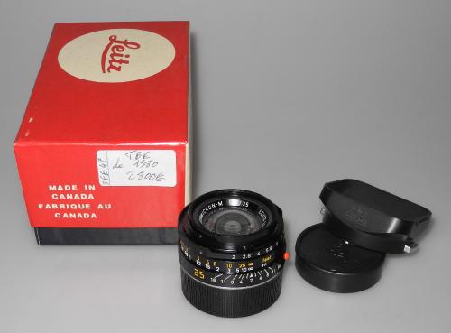 LEICA 35mm 2 SUMMICRON-M BLACK CANADA FROM 1980, LENS HOOD, BOX, IN VERY GOOD CONDITION