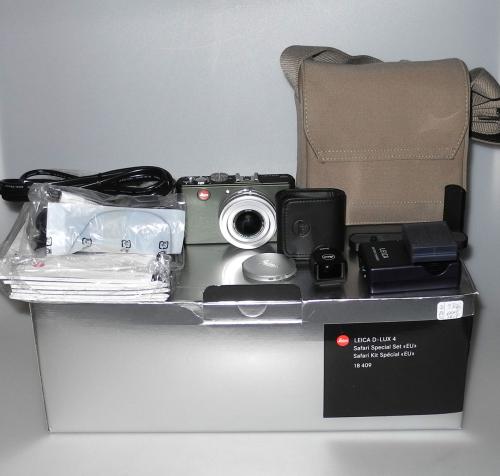 LEICA D-LUX 4 SAFARI SPECIAL SET EU WITH DC ASPH. 5.1-12.8/2-2.8, VIEWFINDER 24mm, BAG, HAND GRIP, CHARGER, BATTERY, INSTRUCTIONS, CABLES, MINT IN BOX