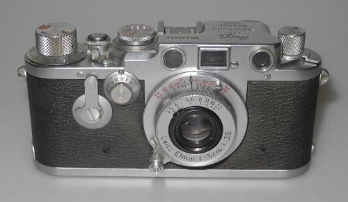 LEICA IIIc FROM 1940 TRANSFORMED IIIf BLACK DIAL WITH ELMAR 50/3.5 RED DIAL FROM 1953, IN GOOD CONDITION