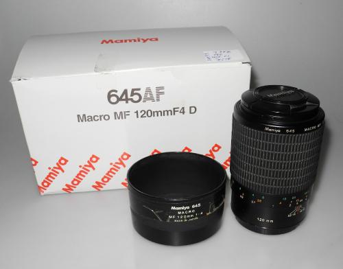 MAMIYA 120mm 4 MACRO MF AF WITH LENS HOOD, BOX, IN VERY GOOD CONDITION