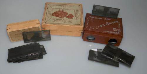 MIGNON-STEREO STEREOSCOP CAMERA WITH GLASS PHOTOS PARIS AND LONDON, BOXES, IN VERY GOOD CONDITION