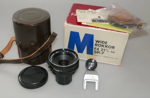 MINOLTA 21mm 4 W. ROKKOR - QH FOR SR-7 WITH VIEWFINDER 21mm, BAG, BOX, MINT