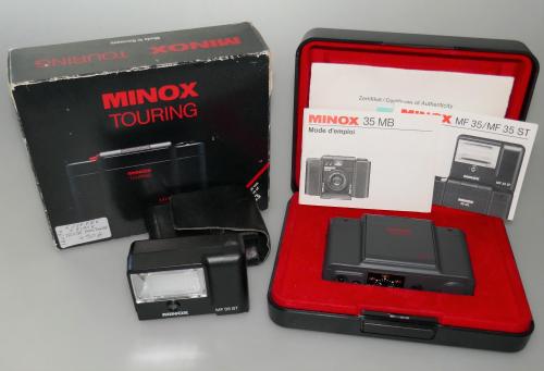 MINOX TOURING LIMITED EDITION WITH 35/2.8 COLOR-MINOTAR, SPEEDLIGHT MF 35 ST, BAG, INSTRUCTIONS, PAPERS, CASE, BOX, MINT