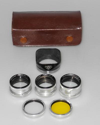 ROLLEIFLEX SET BAYONET 1 WITH LENS HOOD, ROLLEINAR 1, 2 and 3, YELLOW FILTER, H-1 FILTER, IN VERY GOOD CONDITION