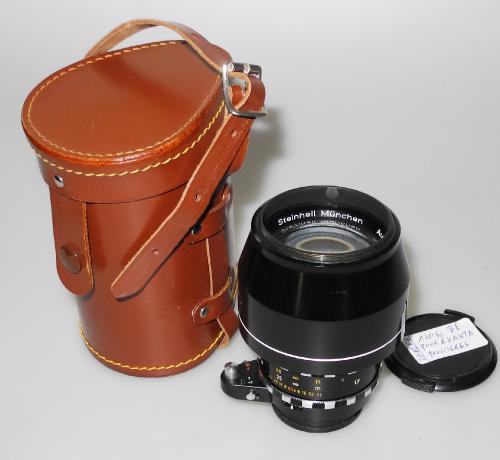 STEINHEIL MUNCHEN 135mm 2.8 AUTO-D-TELE-QUINAR FOR EXAKTA WITH LENS HOOD, CASE, IN GOOD CONDITION