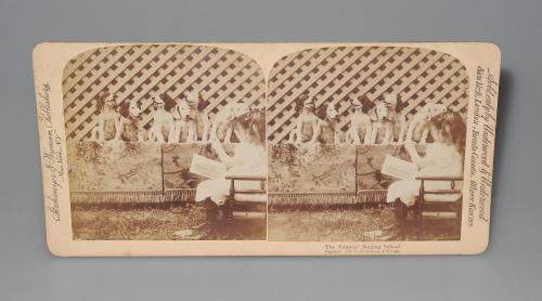 STEREOSCOPIC BLACK AND WHITE VIEW THE PUPPIES SINGING SCHOOL IN GOOD CONDITION