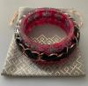 Chanel bracelet jonc tweed rose et noir et chaîne métal incrusté de lucite superbe