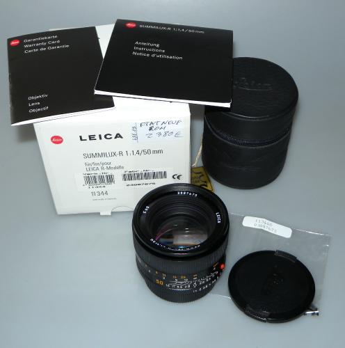 LEICA 50mm 1.4 SUMMILUX-R ROM REF. 11344, NOTICE, PAPIERS, ETUI, ETAT NEUF BOITE