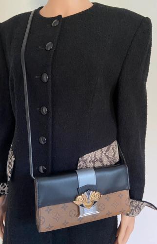 Louis VUitton sac Monogram Reverse Column toile marron, cuir noir et argent, bandoulière, édition limitée de 2017, Dustbag, superbe