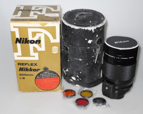 NIKON 500mm 8 REFLEX-NIKKOR C + FILTRES COULEUR, ETUI, BOITE, SUPERBE